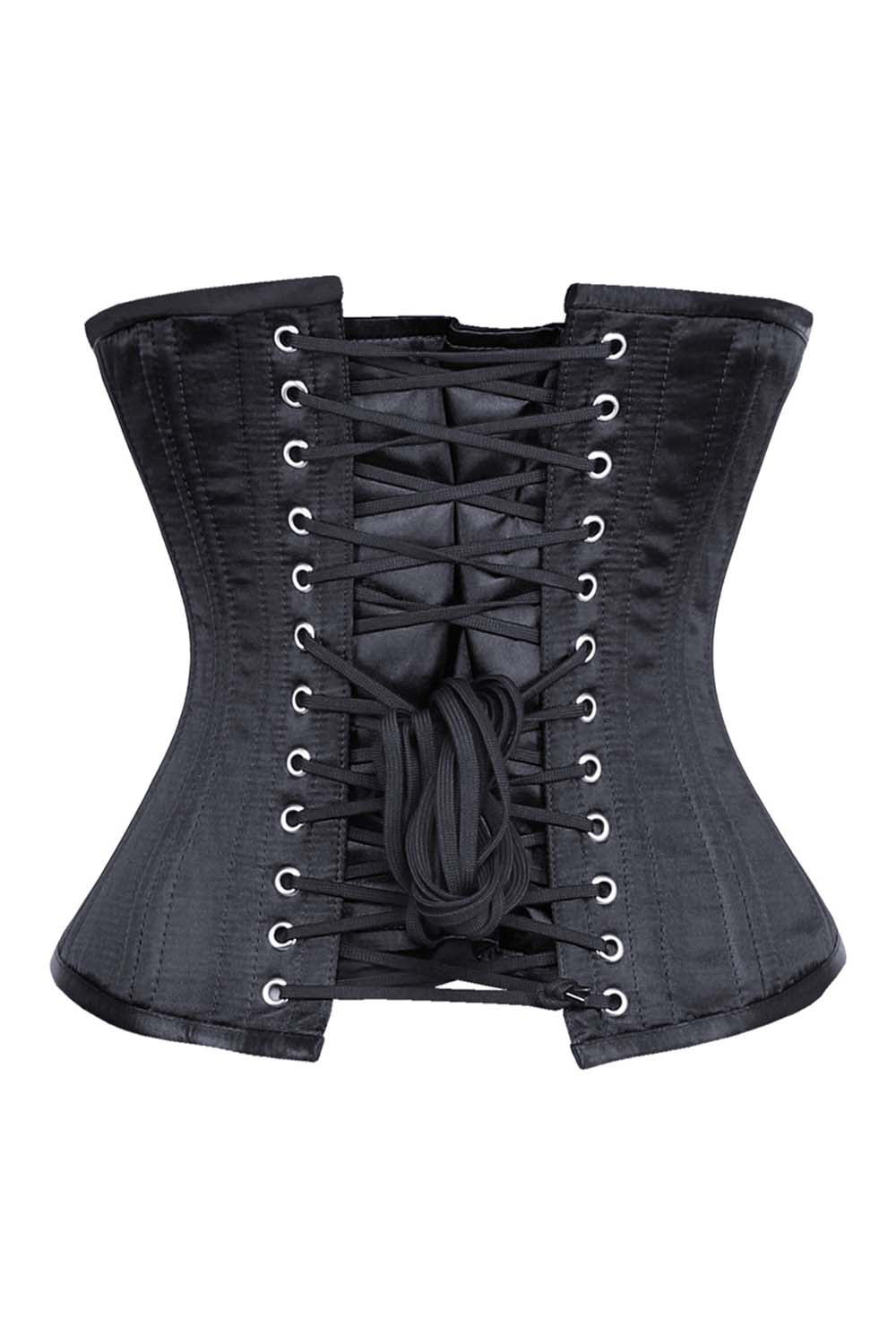 CANDY skull busk underbust waist training corset in black cotton twill - back