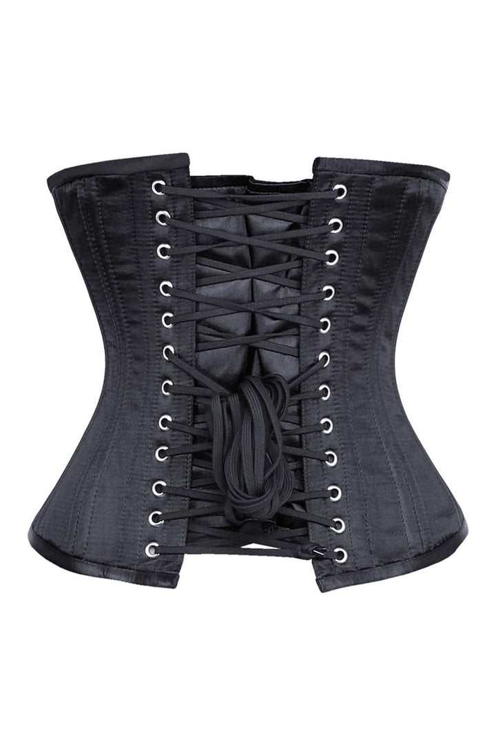 CANDY skull busk underbust waist training corset in black cotton twill - back