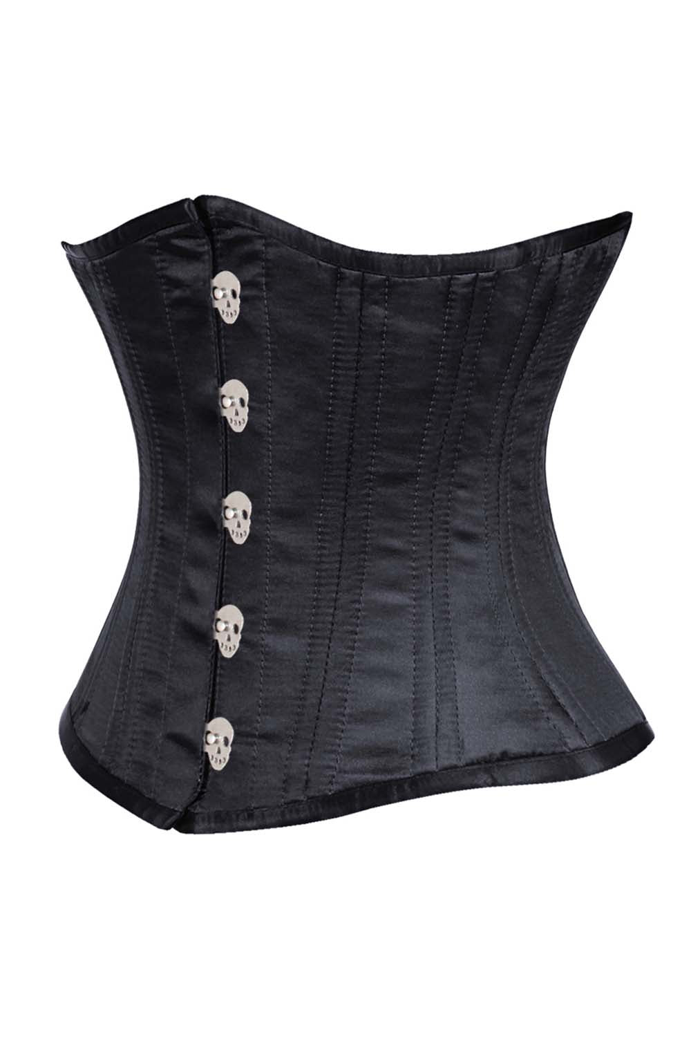 CANDY skull busk underbust waist training corset in black cotton twill - side