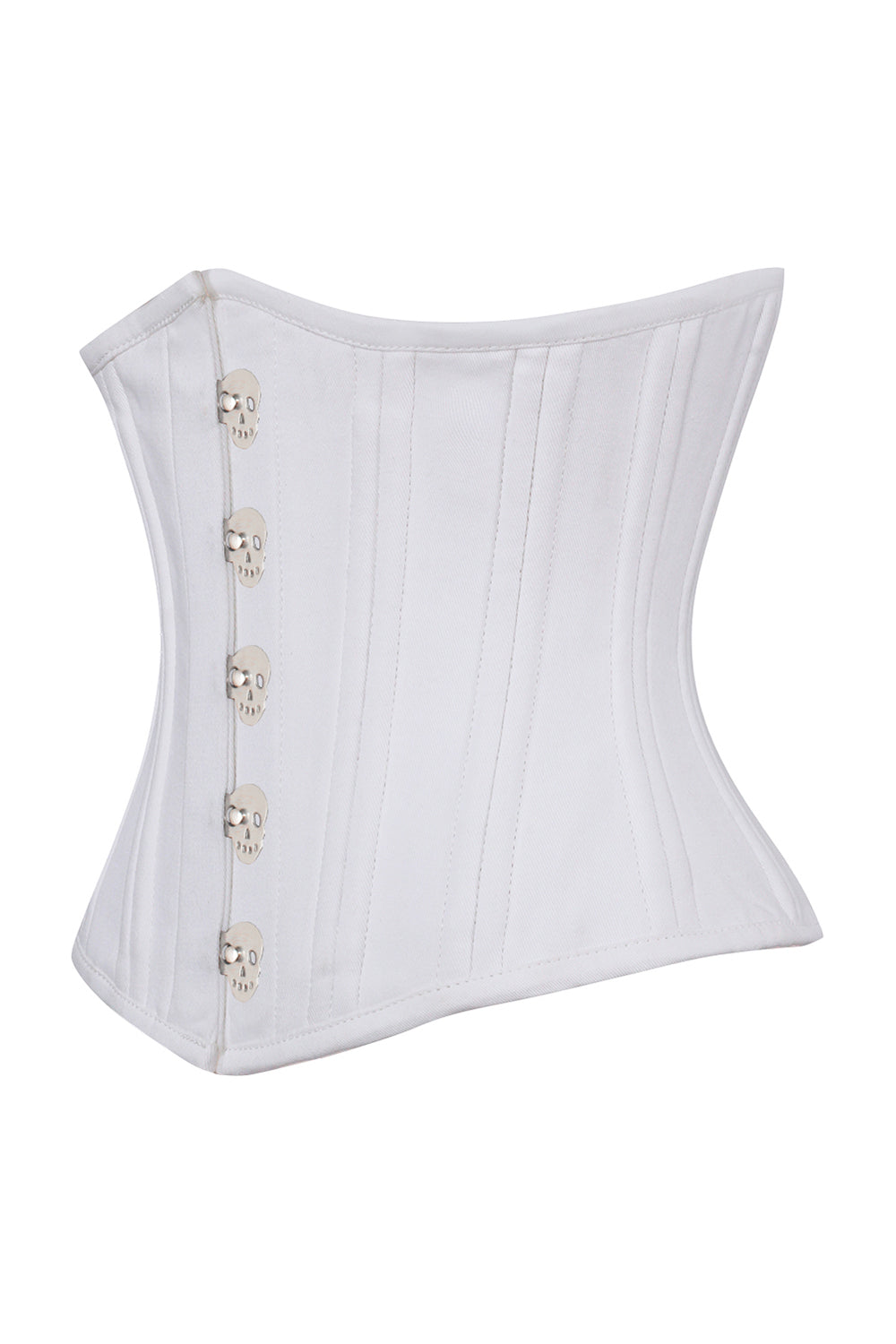 CANDY skull busk underbust waist training corset in white cotton twill - side