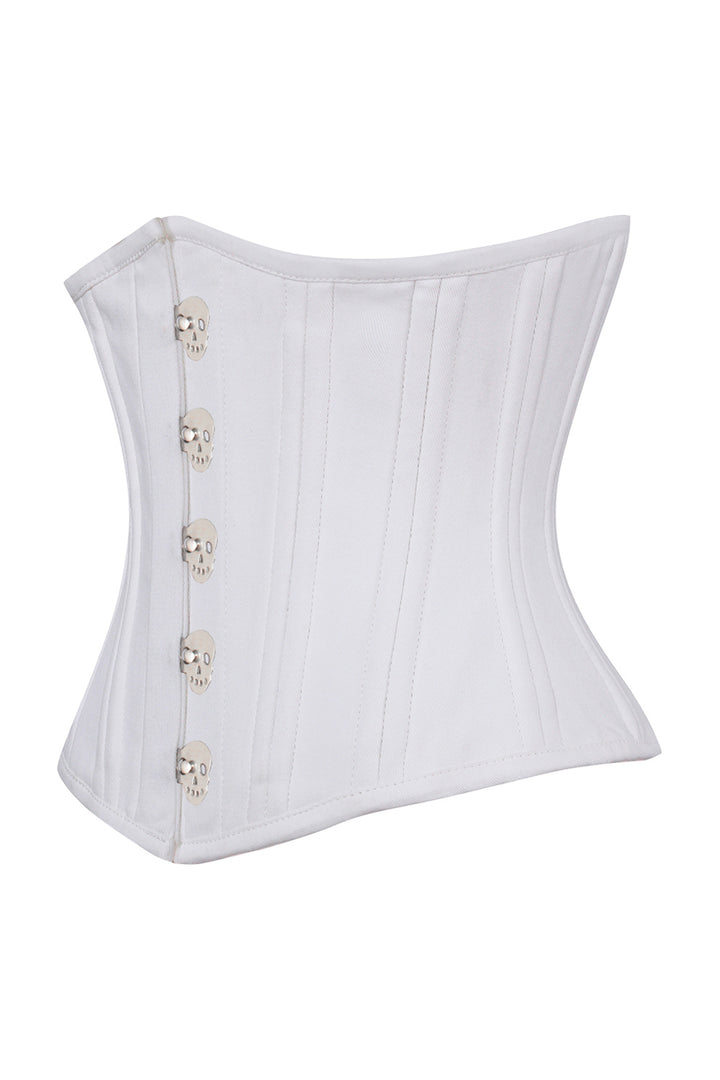 CANDY skull busk underbust waist training corset in white cotton twill - side