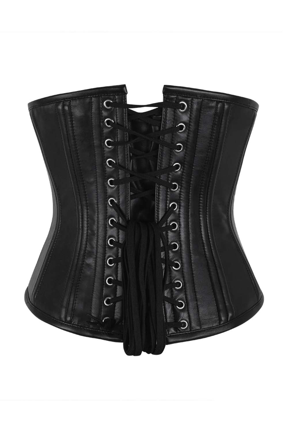 CANDY skull busk underbust waist training corset in black faux leather - back