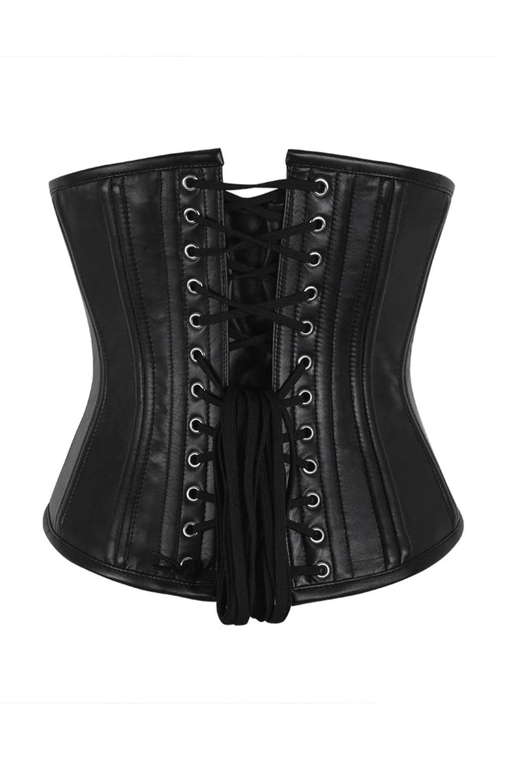 CANDY skull busk underbust waist training corset in black faux leather - back