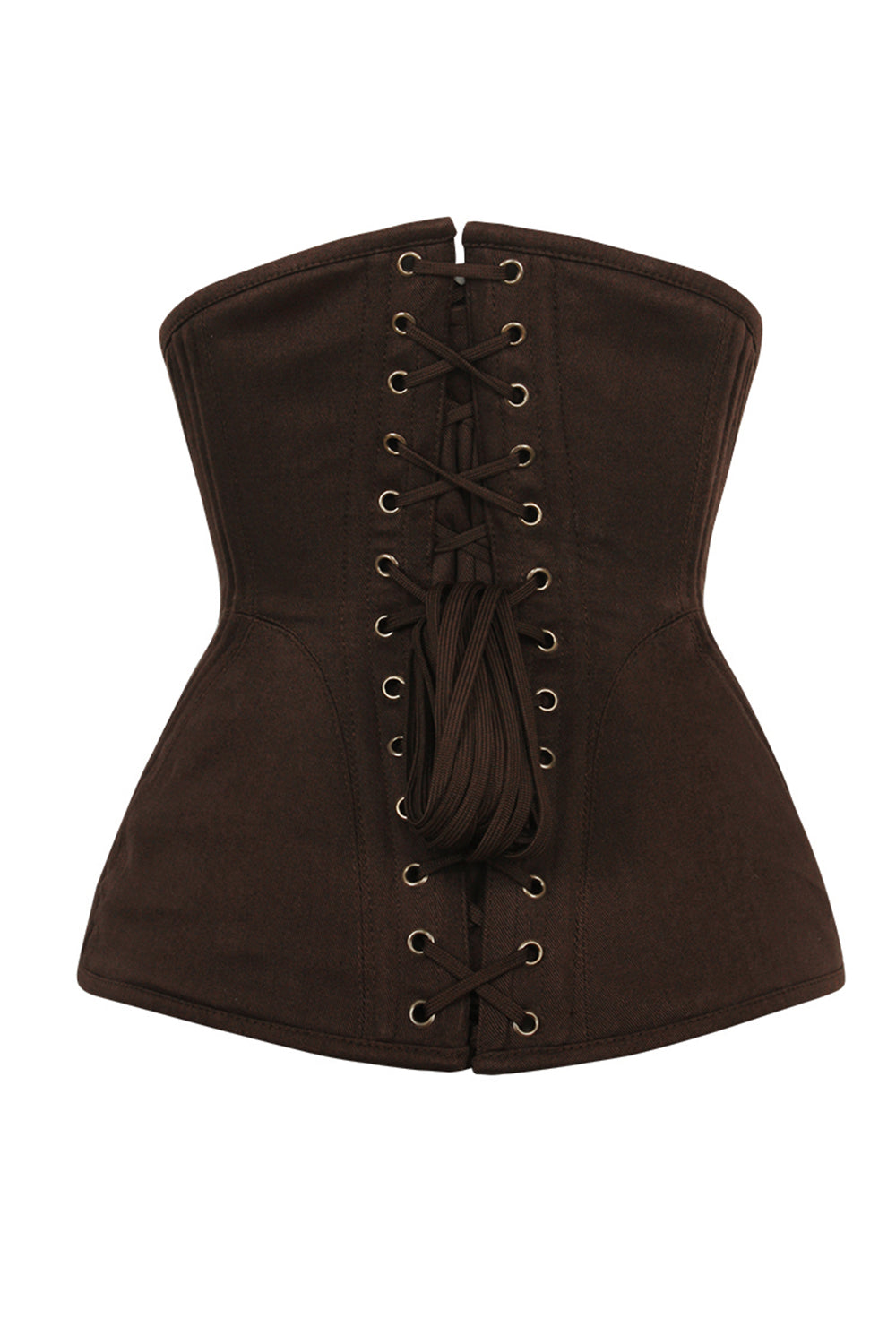 ORCHID skull busk underbust waist training corset in brown cotton twill - back