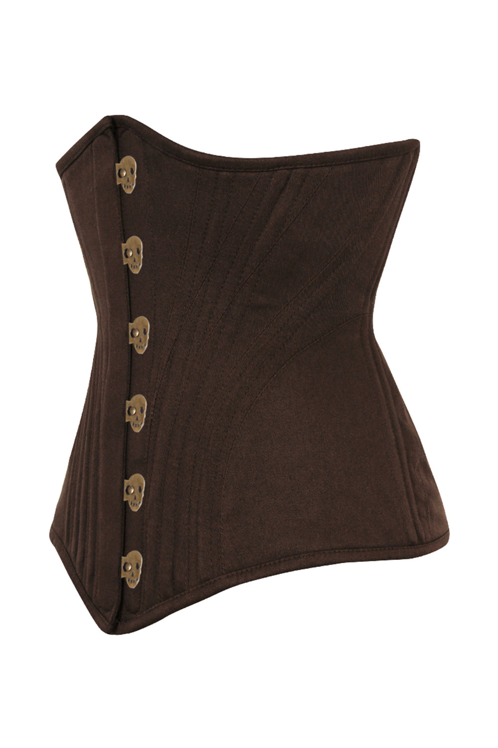 ORCHID skull busk underbust waist training corset in brown cotton twill - side