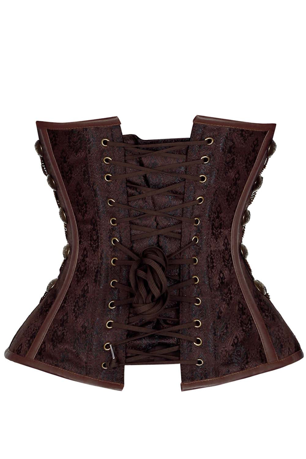 CAREL skull busk overbust corset in brown brocade - back