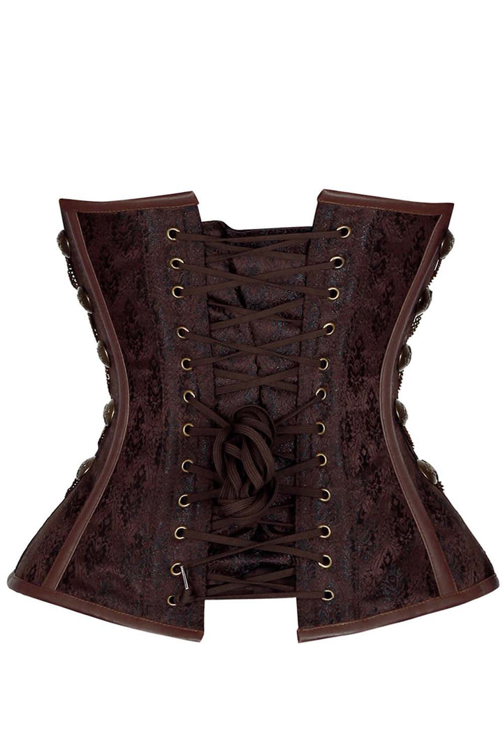 CAREL skull busk overbust corset in brown brocade - back
