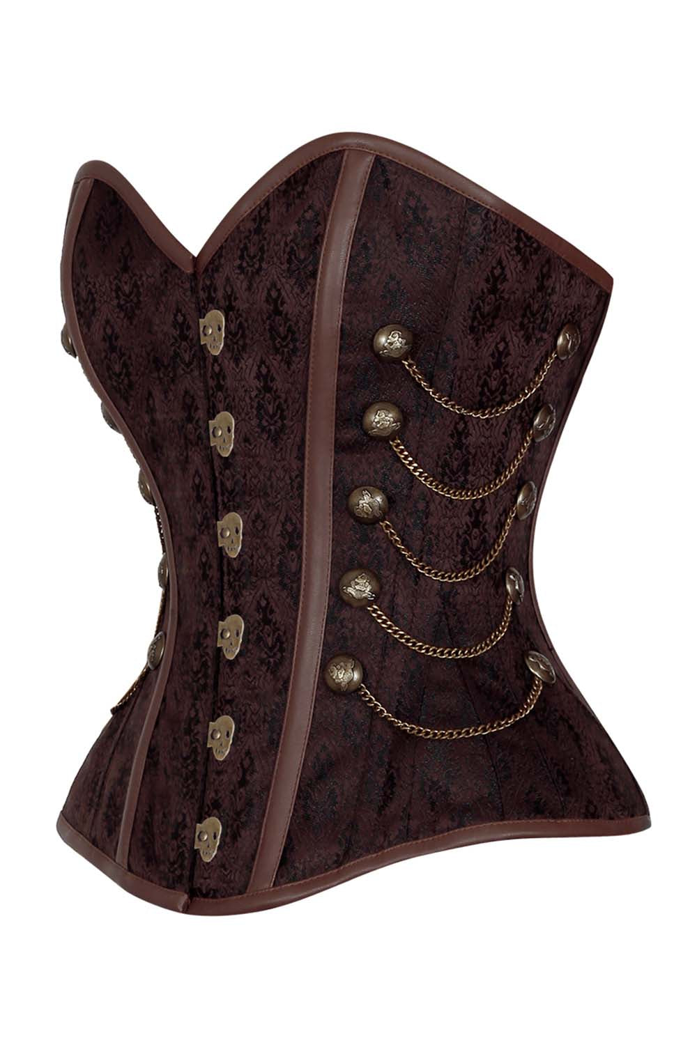 CAREL skull busk overbust corset in brown brocade - side
