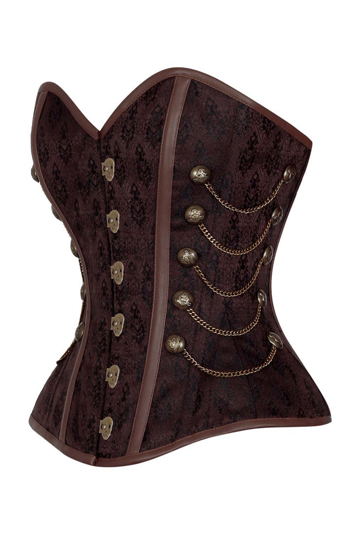 CAREL skull busk overbust corset in brown brocade - side
