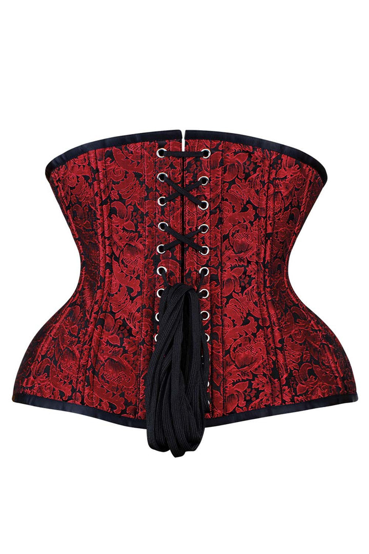 IVY Curvy Underbust Waist-Training Corset in Maroon Brocade - back view