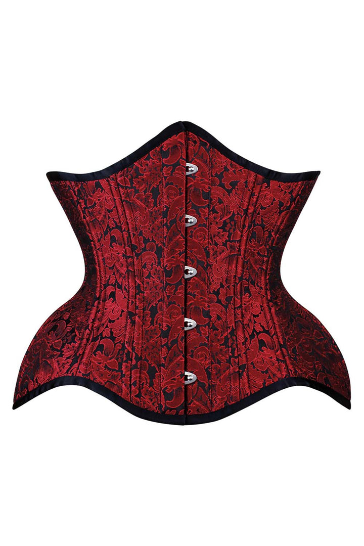 IVY Curvy Underbust Waist-Training Corset in Maroon Brocade - front view