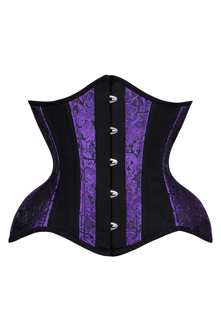 IVY Curvy Underbust Waist-Training Corset in Purple &amp; Black Brocade-Cotton - front view