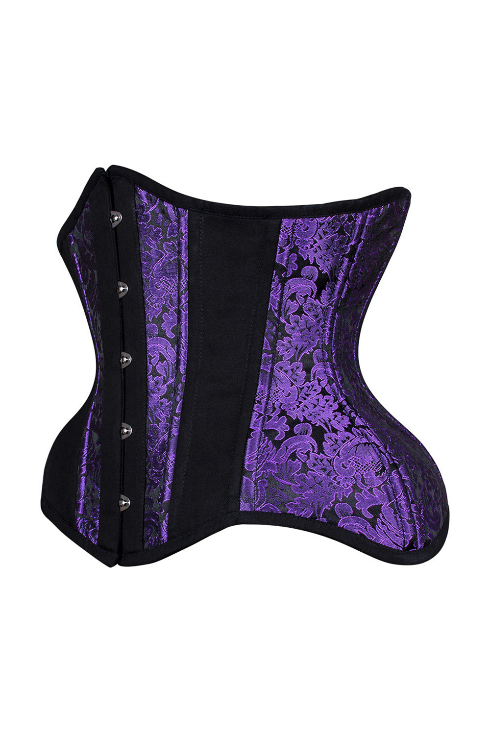 IVY Curvy Underbust Waist-Training Corset in Purple &amp; Black Brocade-Cotton - side view
