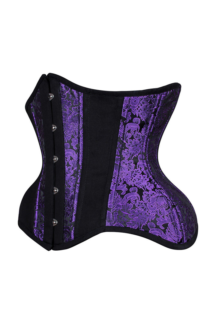 IVY Curvy Underbust Waist-Training Corset in Purple &amp; Black Brocade-Cotton - side view