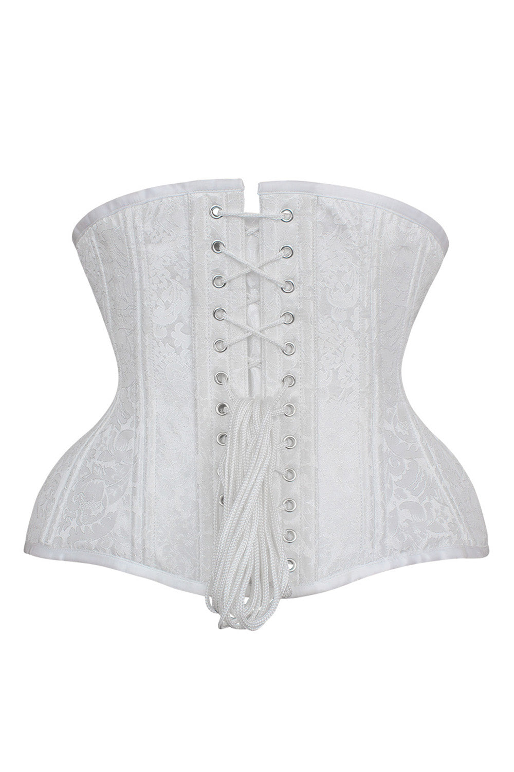 IVY Curvy Underbust Waist-Training Corset in White Brocade-Cotton - back view