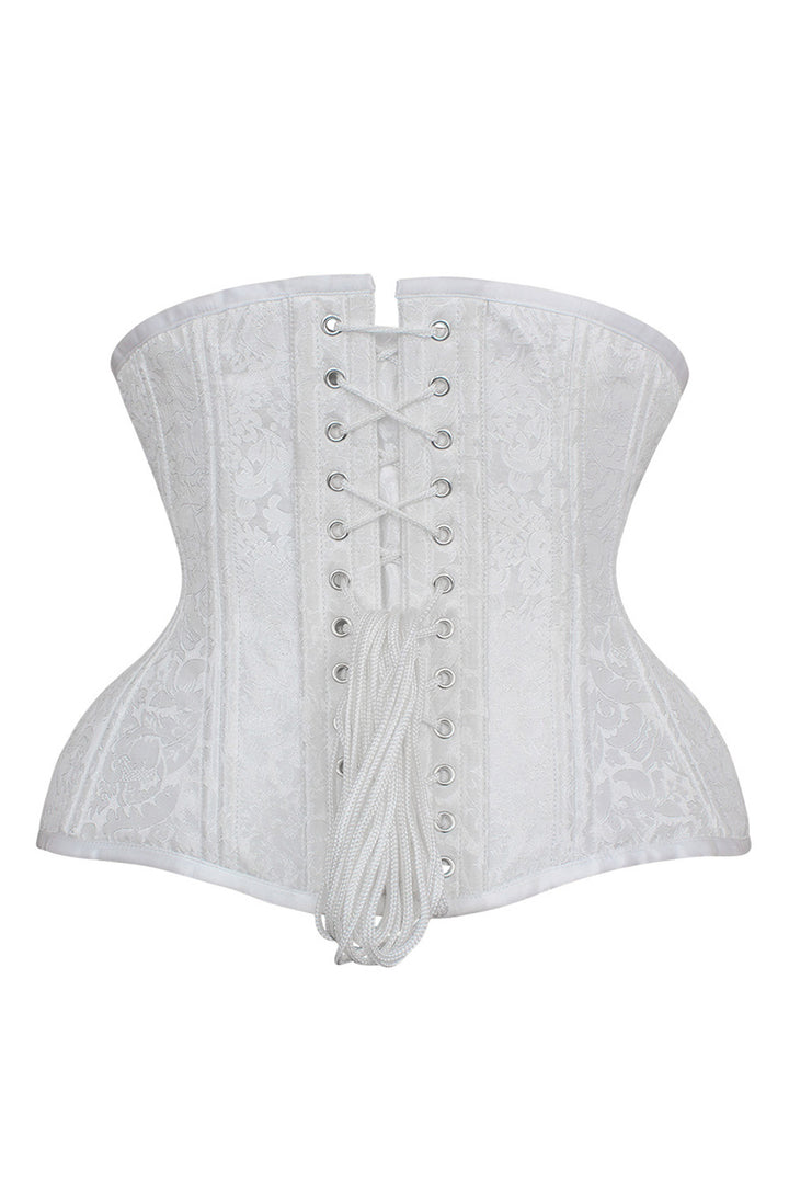 IVY Curvy Underbust Waist-Training Corset in White Brocade-Cotton - back view