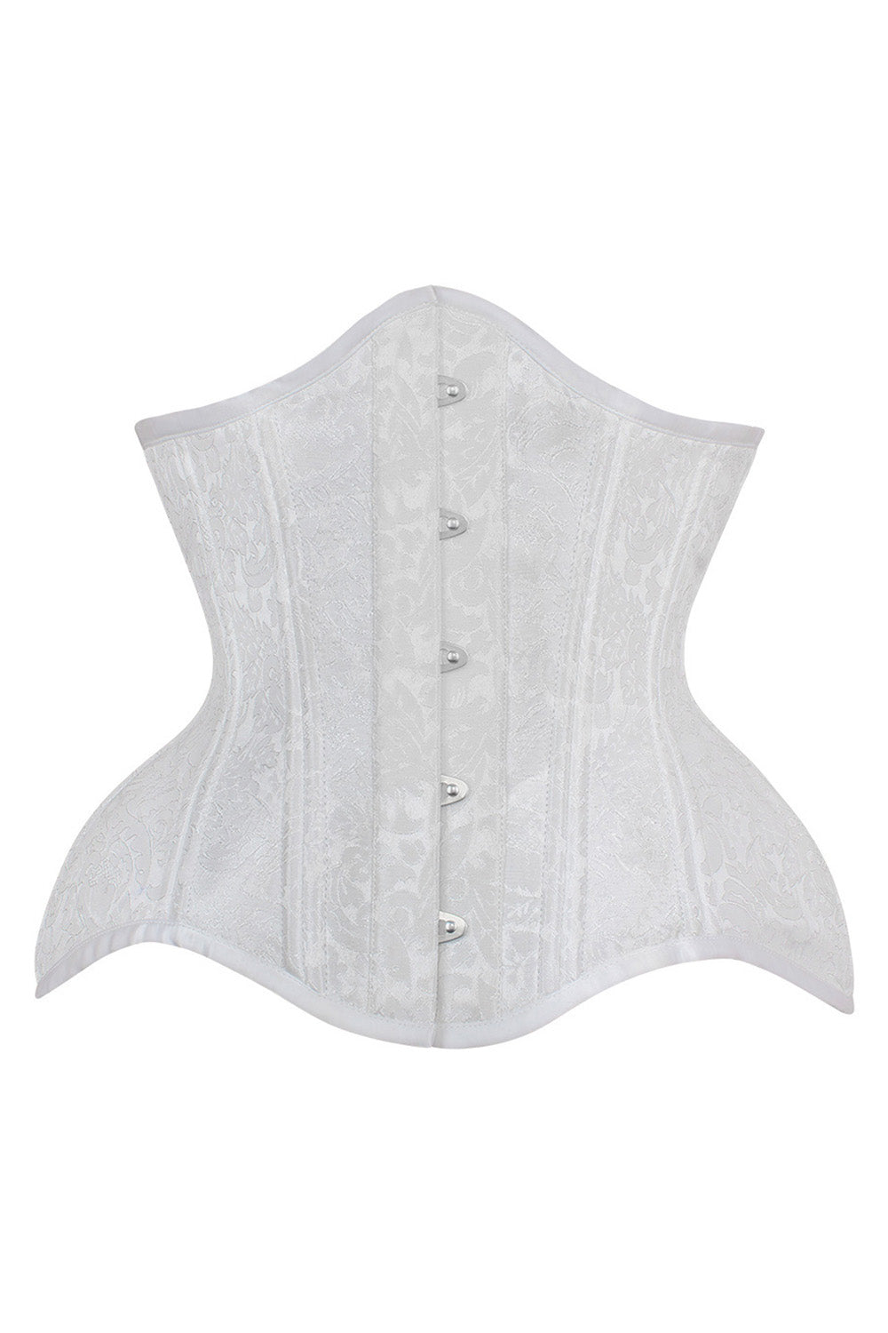 IVY Curvy Underbust Waist-Training Corset in White Brocade-Cotton - front view