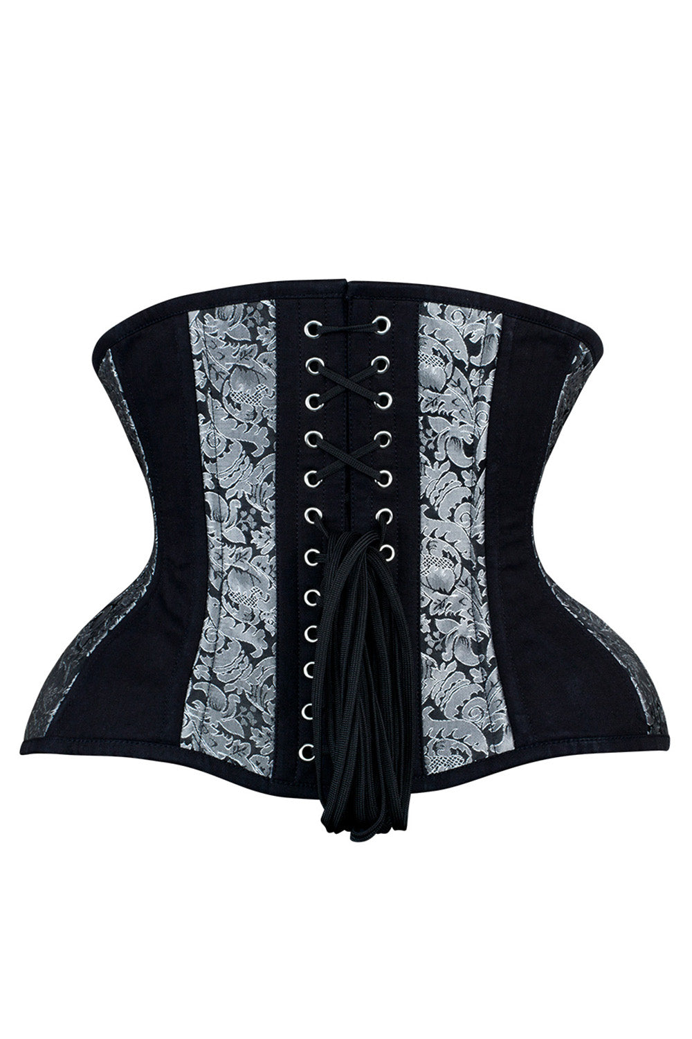 IVY Curvy Underbust Waist-Training Corset in Silver &amp; Black Brocade-Cotton - back view