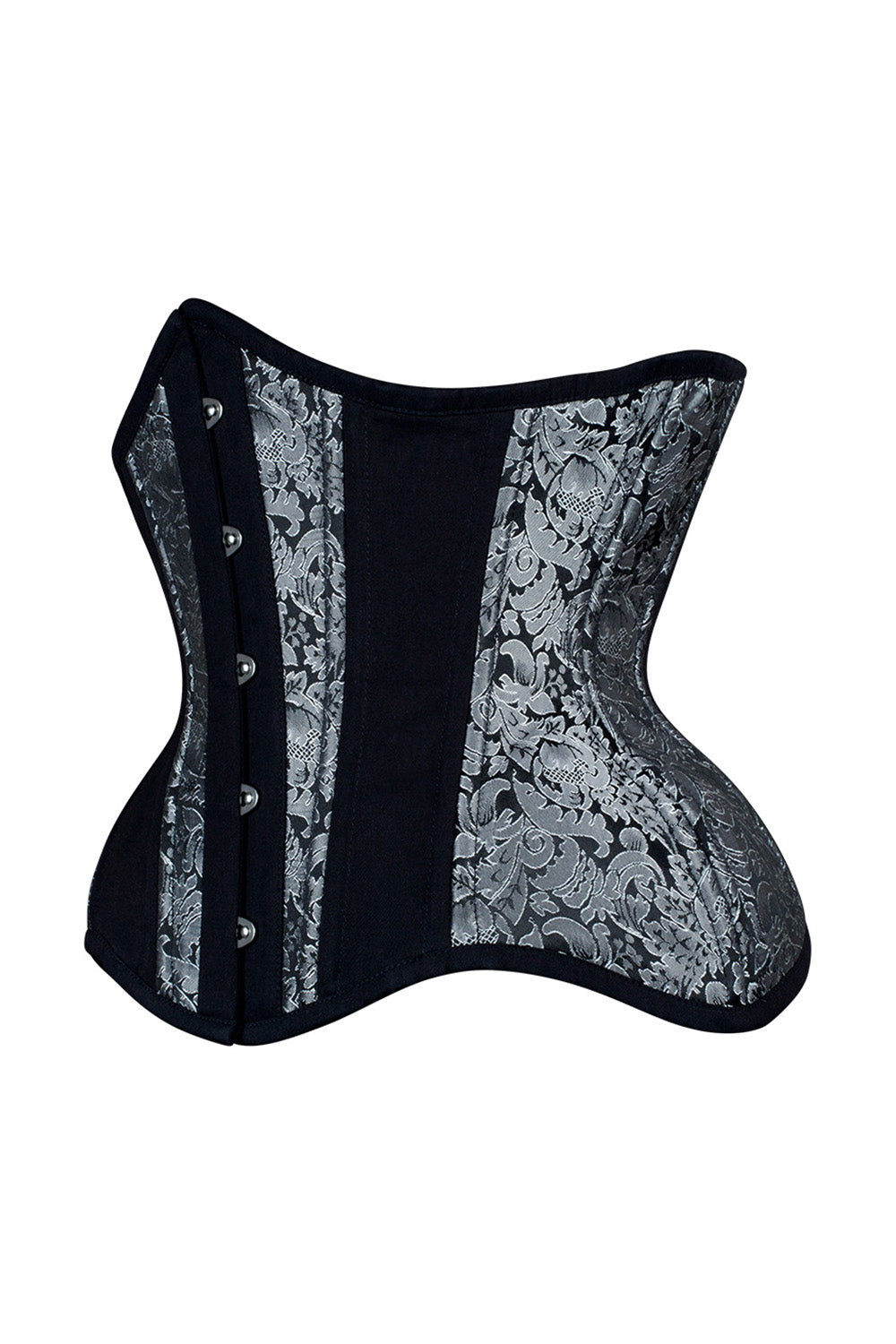 IVY Curvy Underbust Waist-Training Corset in Silver &amp; Black Brocade-Cotton - side view