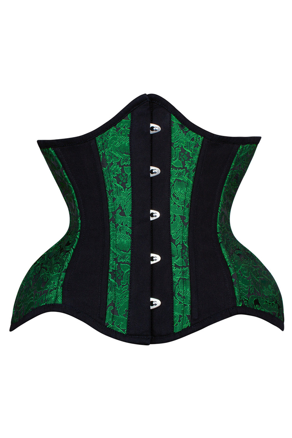 IVY Curvy Underbust Waist-Training Corset in Green &amp; Black Brocade-Cotton - front view