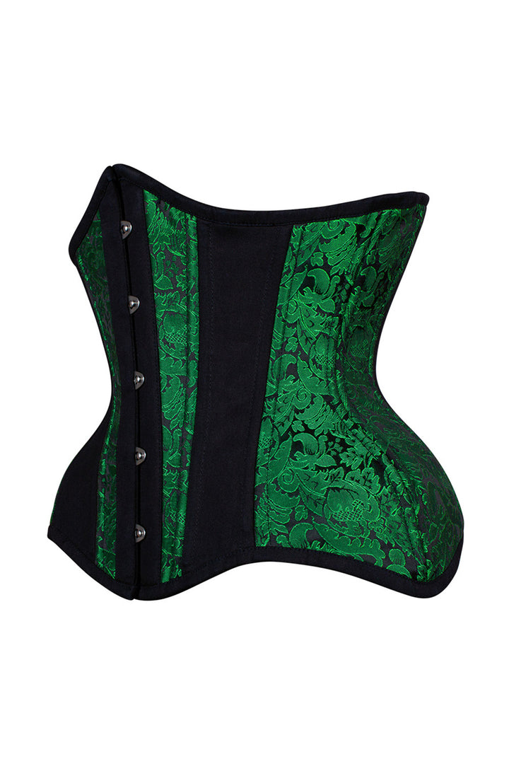 IVY Curvy Underbust Waist-Training Corset in Green &amp; Black Brocade-Cotton - side view