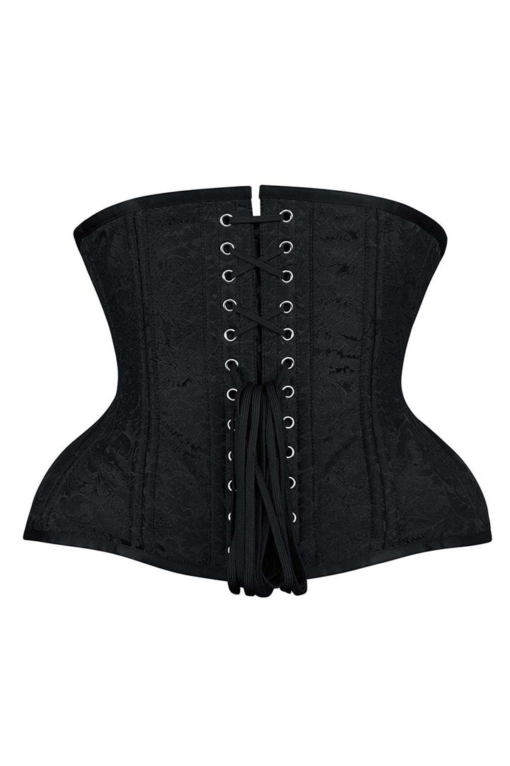 IVY Curvy Underbust Waist-Training Corset in Black Brocade - back view