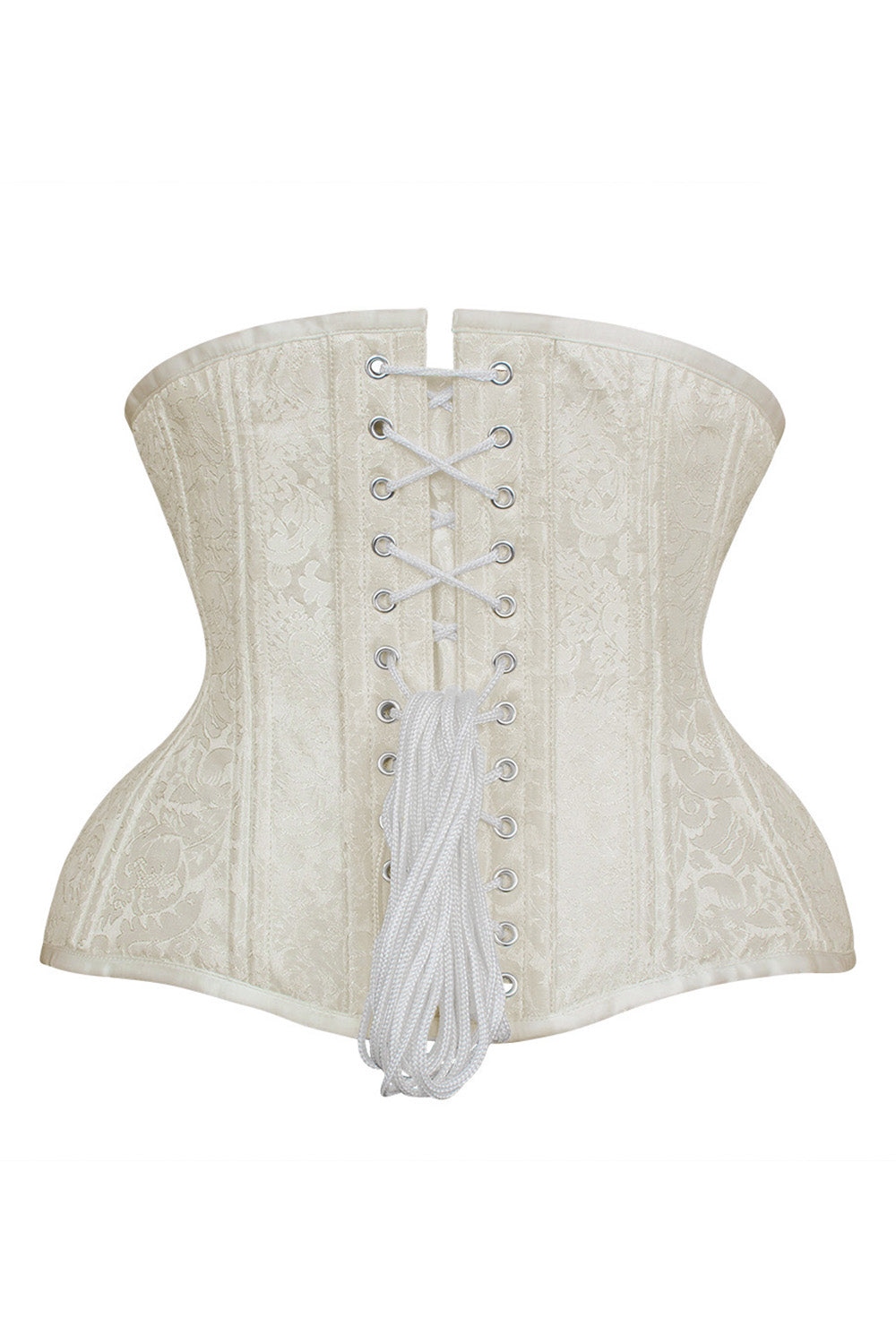 IVY skull busk underbust waist training corset in ivory brocade - back