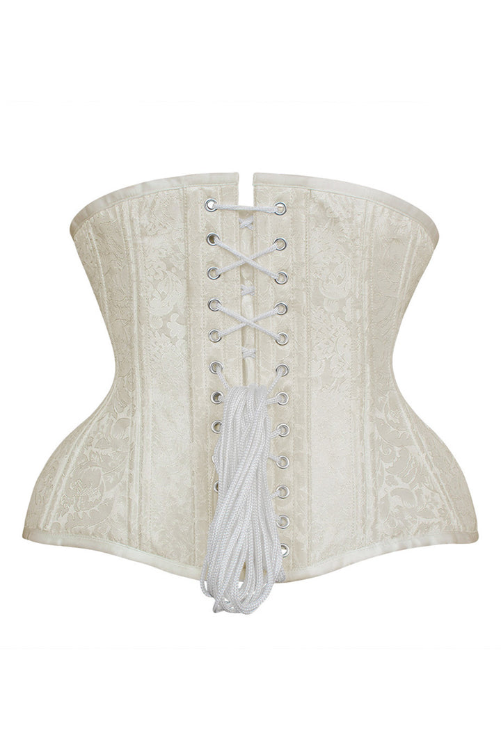 IVY skull busk underbust waist training corset in ivory brocade - back