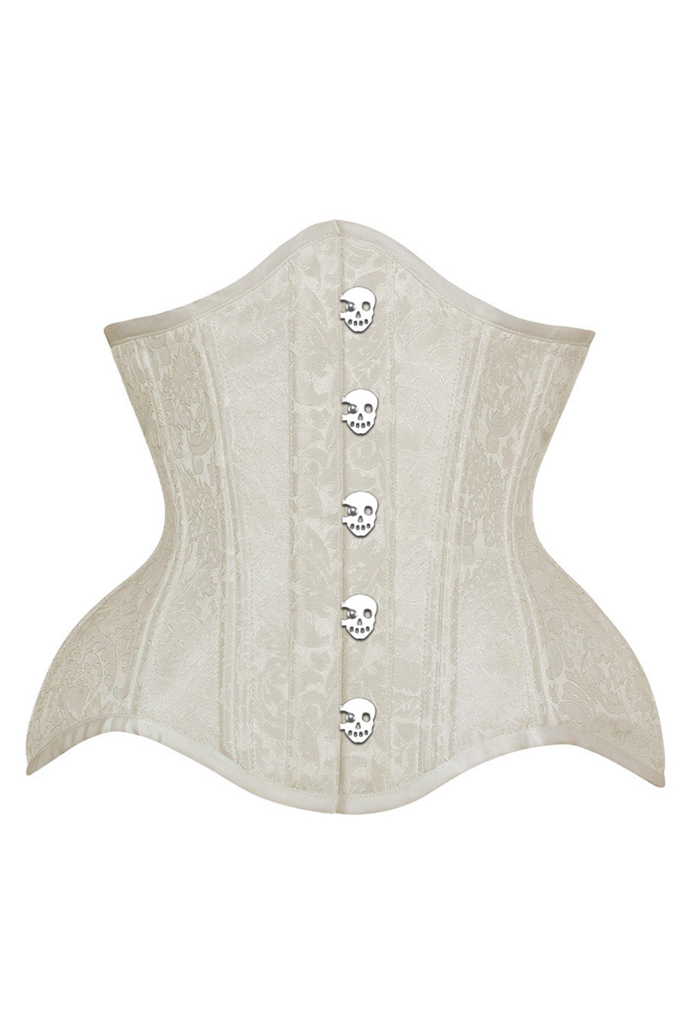IVY skull busk underbust waist training corset in ivory brocade - front