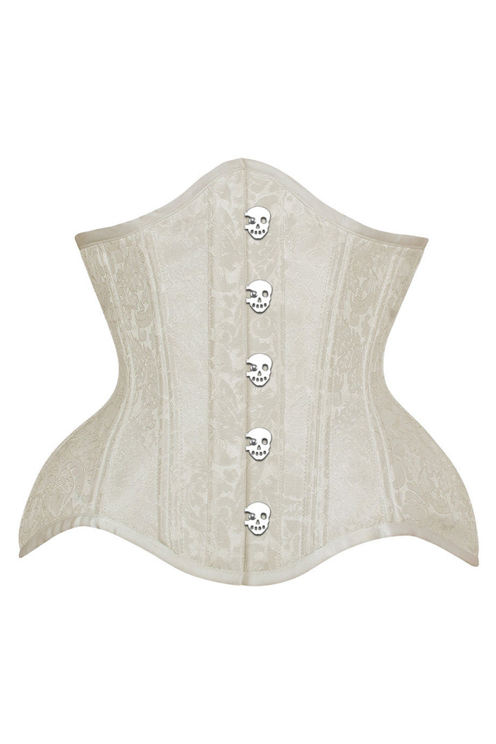 IVY skull busk underbust waist training corset in ivory brocade - front