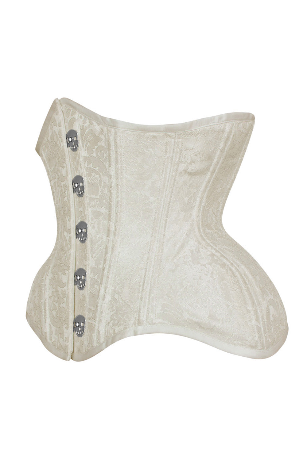 IVY skull busk underbust waist training corset in ivory brocade - side
