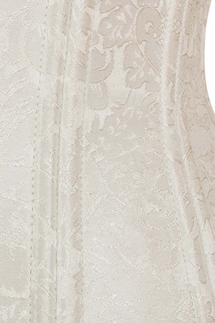IVY skull busk underbust waist training corset in ivory brocade - skull busk close-up