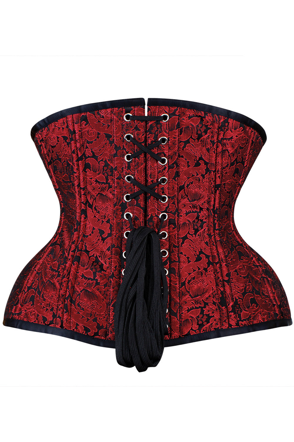 IVY skull busk underbust waist training corset in maroon brocade - back