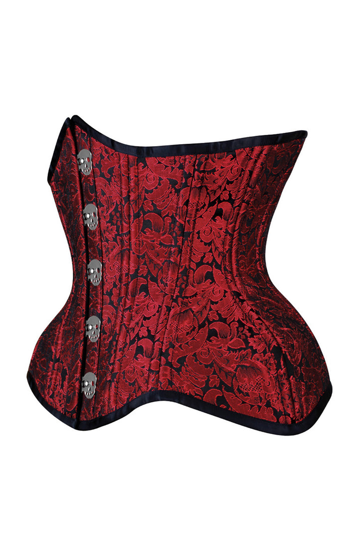 IVY skull busk underbust waist training corset in maroon brocade - side