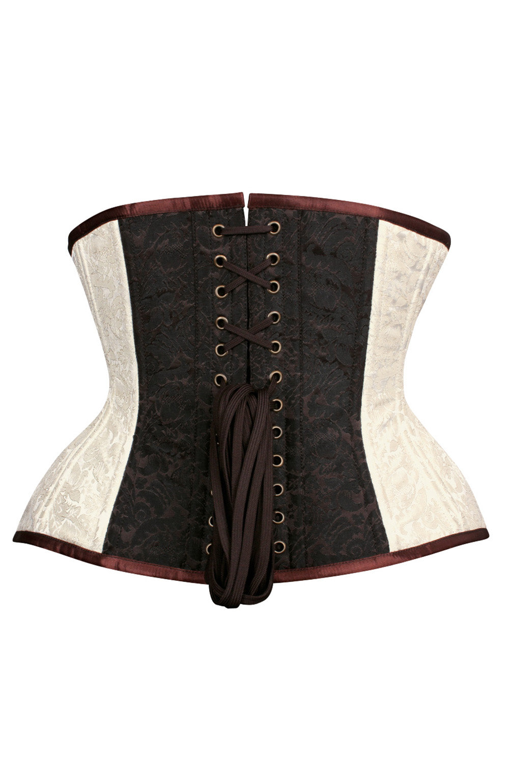 IVY skull busk underbust waist training corset in ivory &amp; brown brocade - back