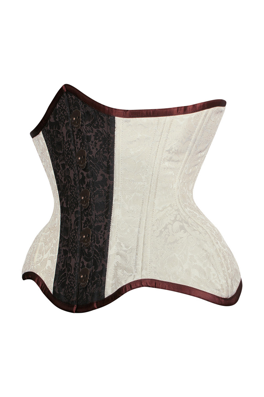 IVY skull busk underbust waist training corset in ivory &amp; brown brocade - side