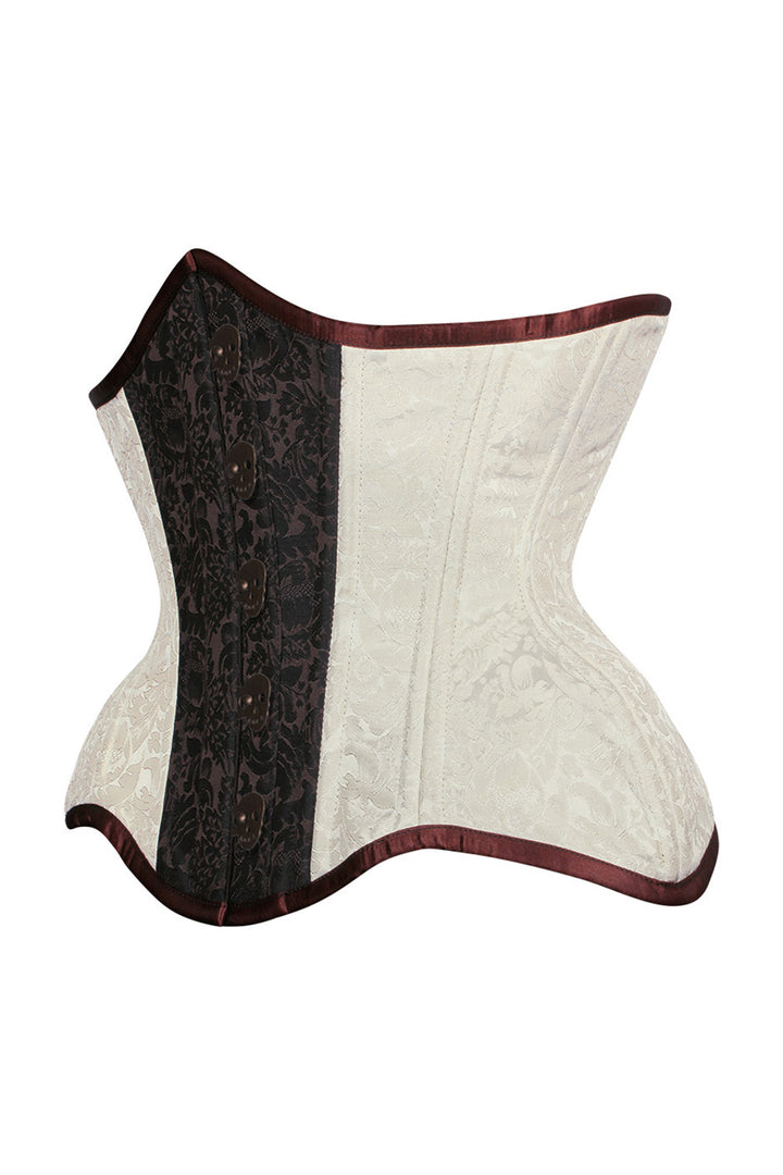 IVY skull busk underbust waist training corset in ivory &amp; brown brocade - side