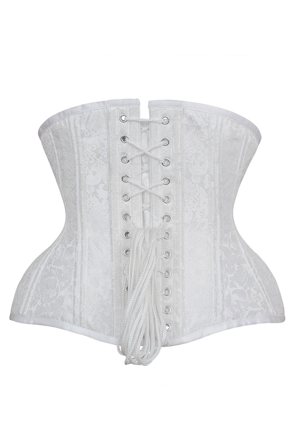 IVY skull busk underbust waist training corset in white brocade - back
