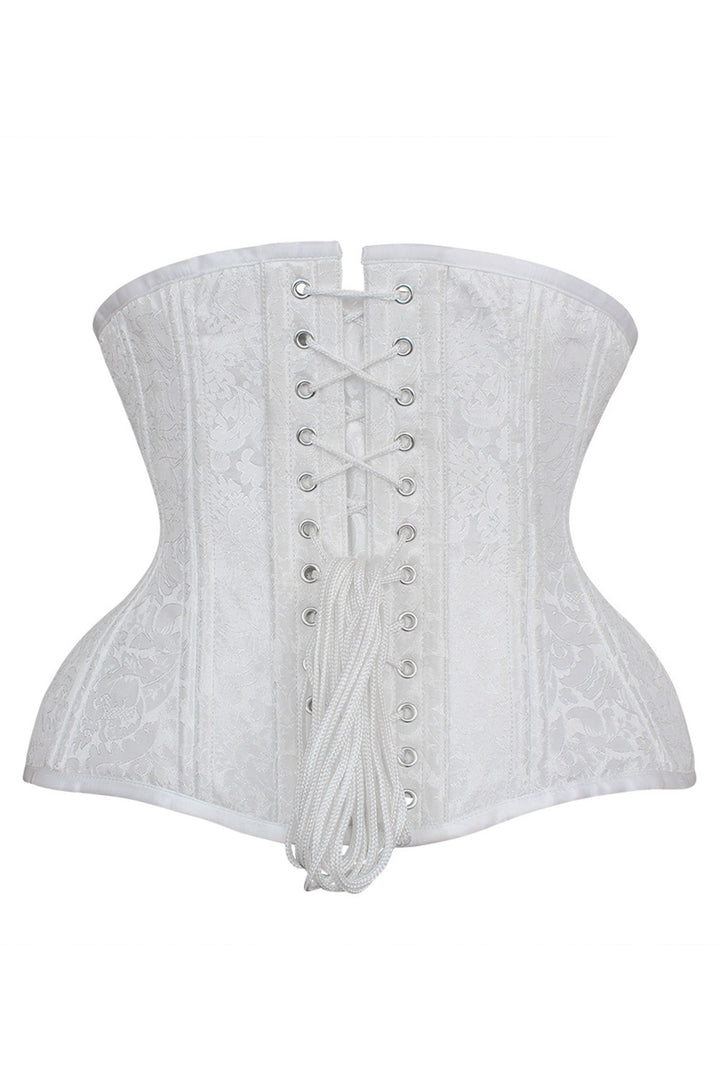 IVY skull busk underbust waist training corset in white brocade - back