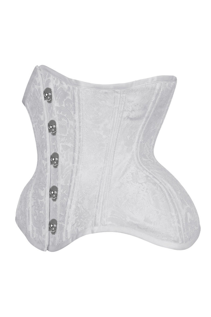 IVY skull busk underbust waist training corset in white brocade - side