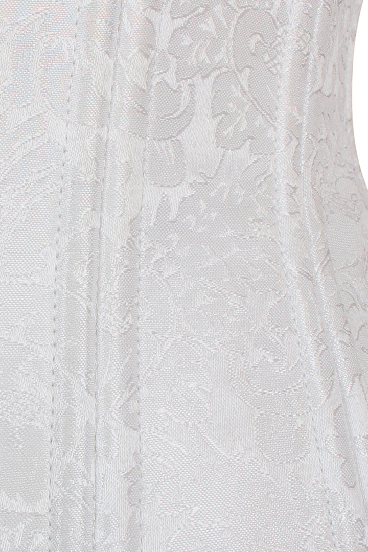 IVY skull busk underbust waist training corset in white brocade - skull busk close-up