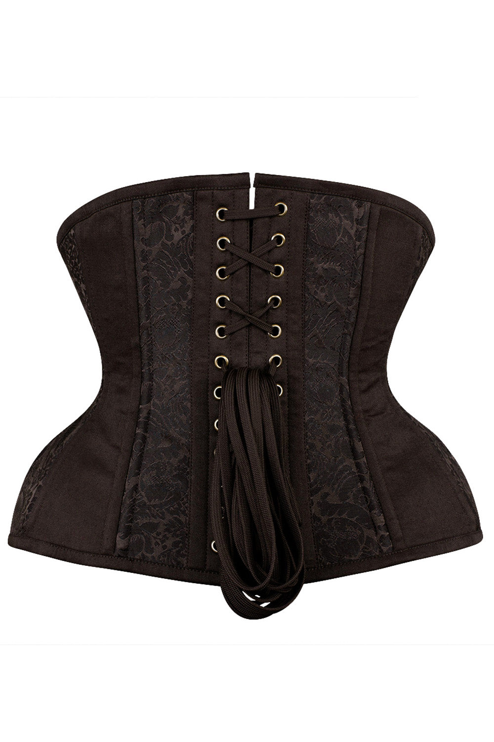 IVY skull busk underbust waist training corset in brown brocade with cotton - back