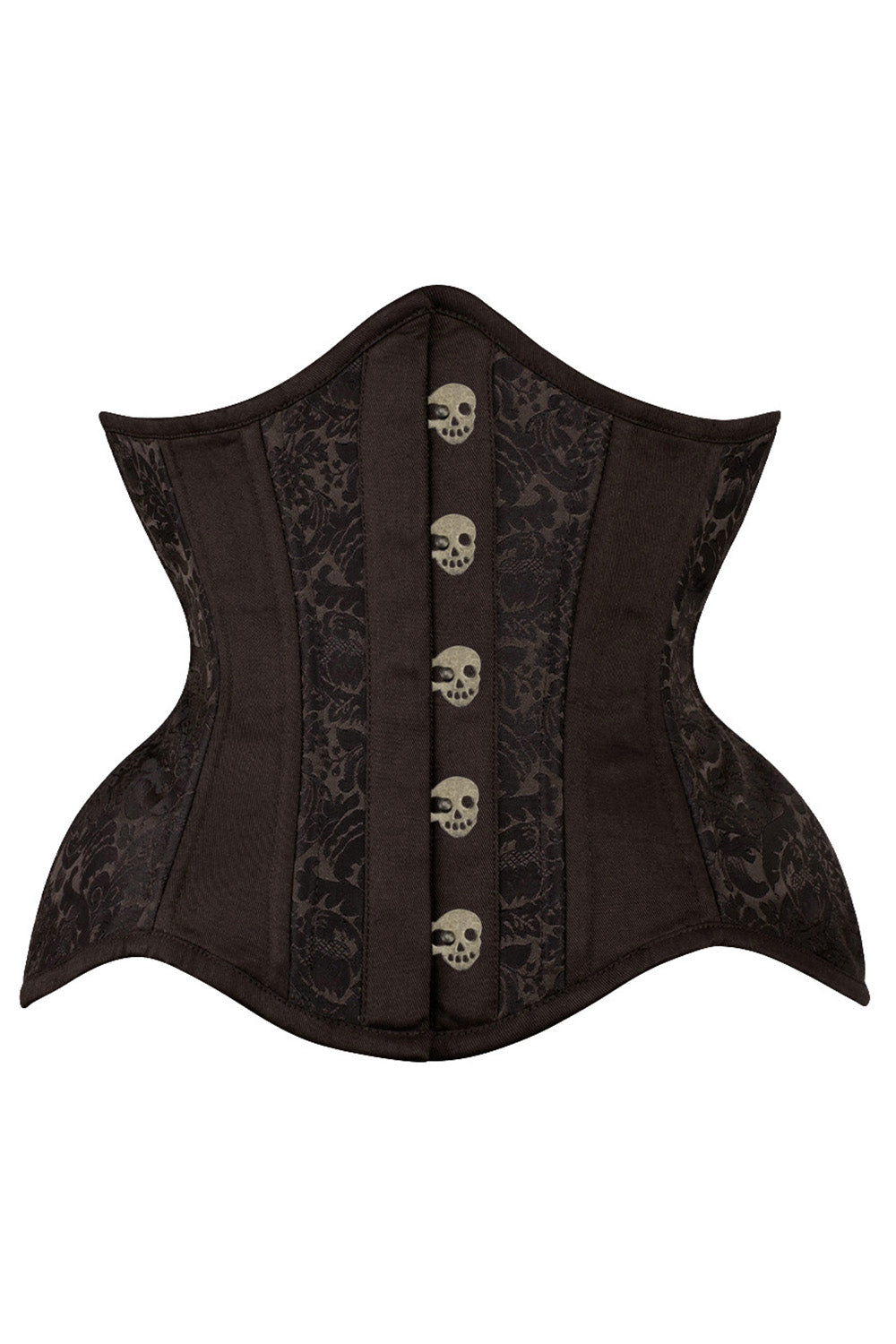 IVY skull busk underbust waist training corset in brown brocade with cotton - front