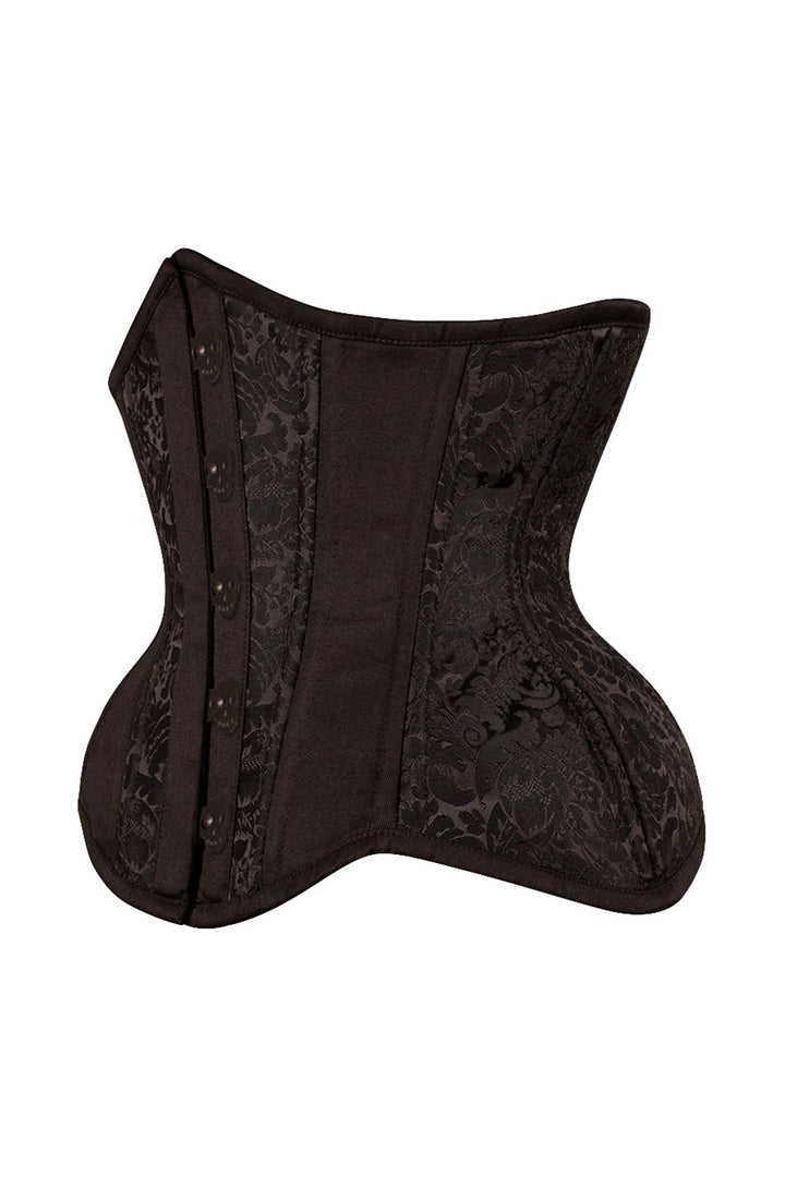 IVY skull busk underbust waist training corset in brown brocade with cotton - side