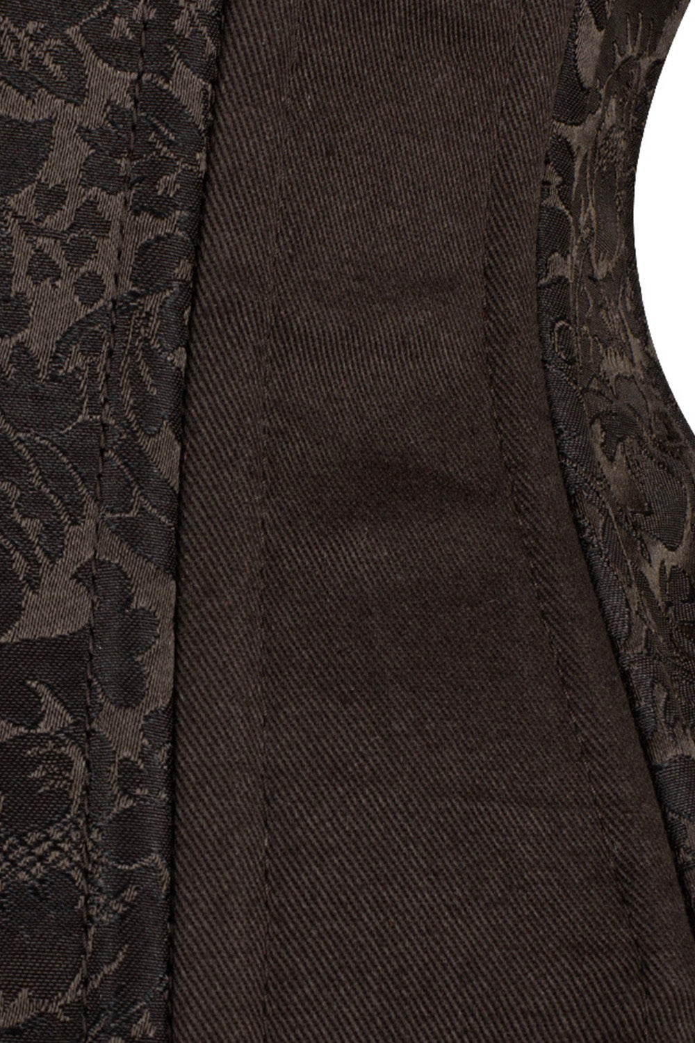 IVY skull busk underbust waist training corset in brown brocade with cotton - skull busk close-up