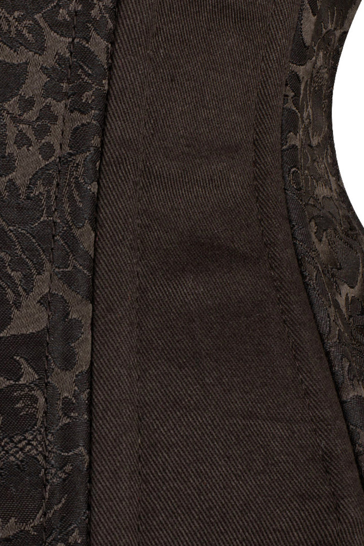 IVY skull busk underbust waist training corset in brown brocade with cotton - skull busk close-up