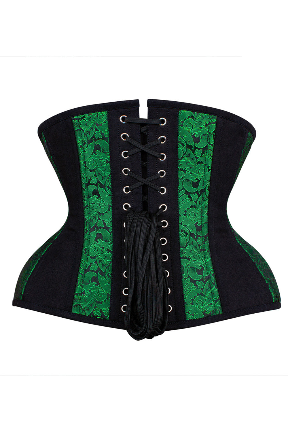 IVY skull busk underbust waist training corset in green &amp; black brocade with cotton - back