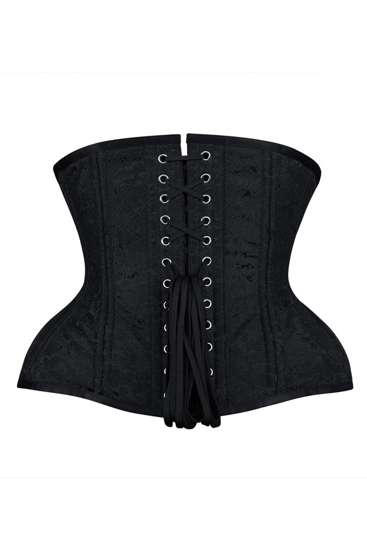 IVY skull busk underbust waist training corset in black brocade - back