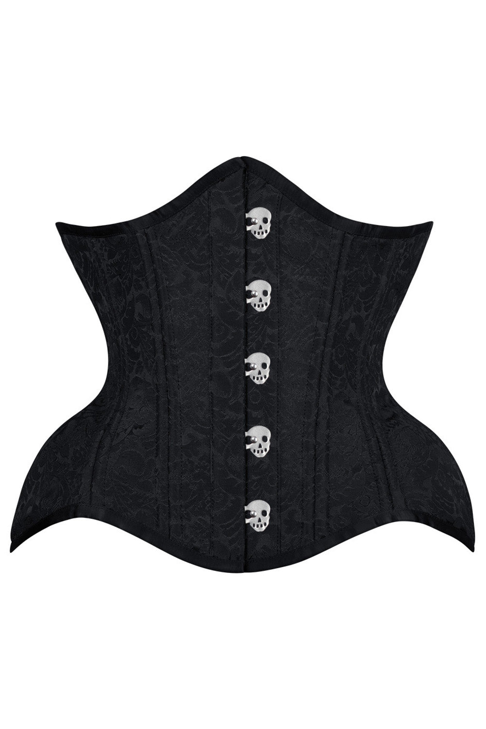 IVY skull busk underbust waist training corset in black brocade - front