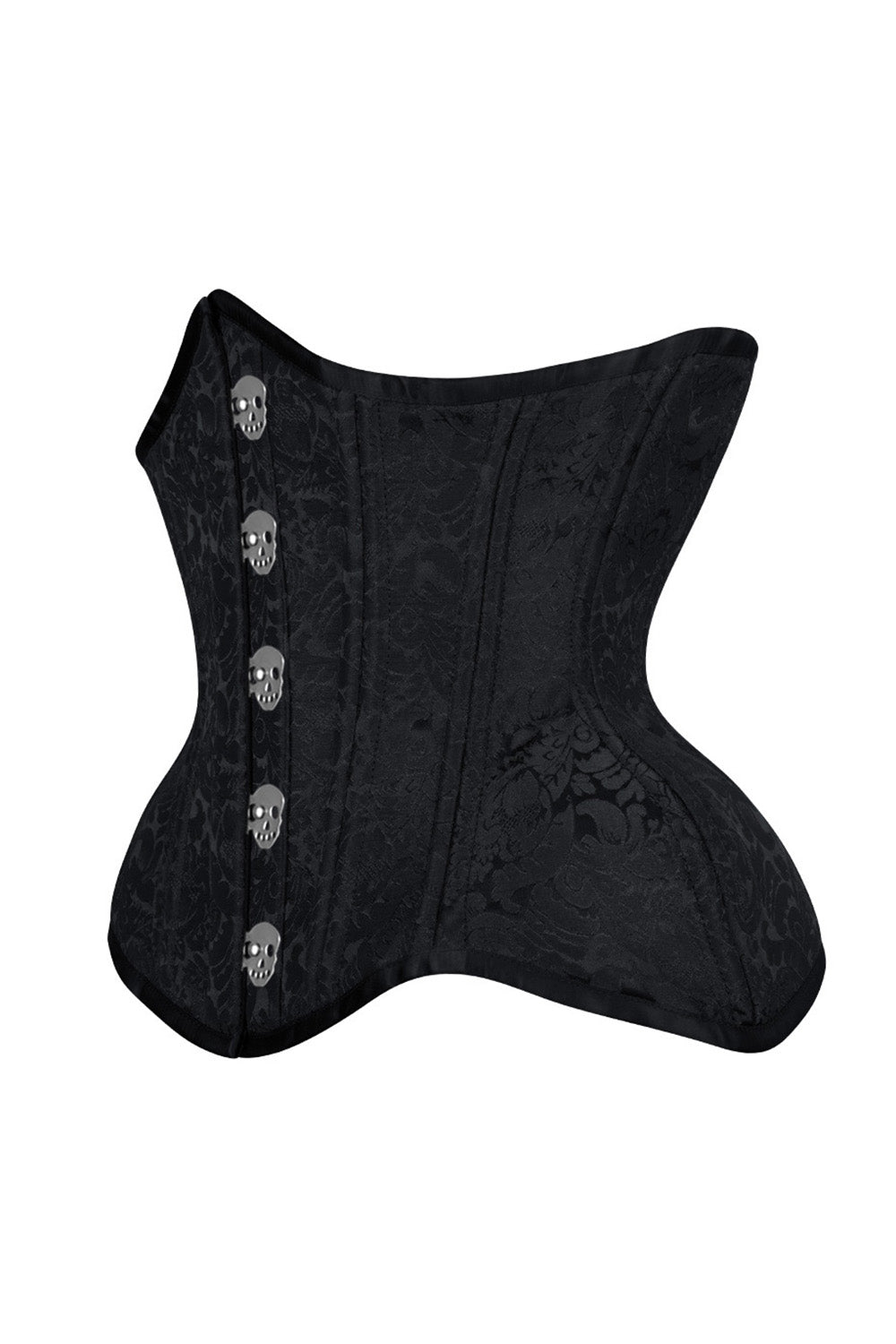 IVY skull busk underbust waist training corset in black brocade - side